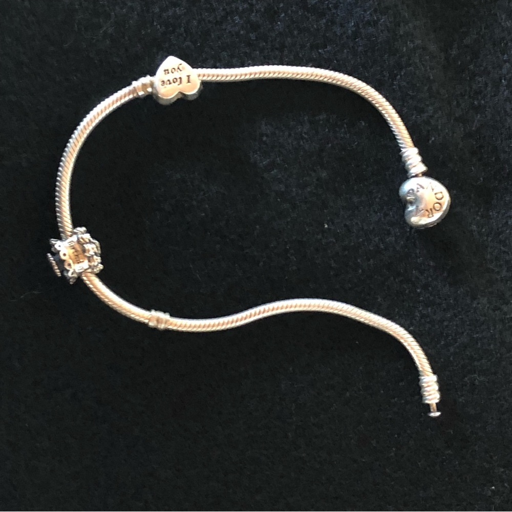 Vintage 9" Pandora 925 ale SS Bracelet with Heart and Retired Birthday Charm
